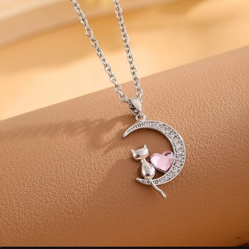 گردنبند زنانه مدل ماه و گربه و قلب - Image 6
