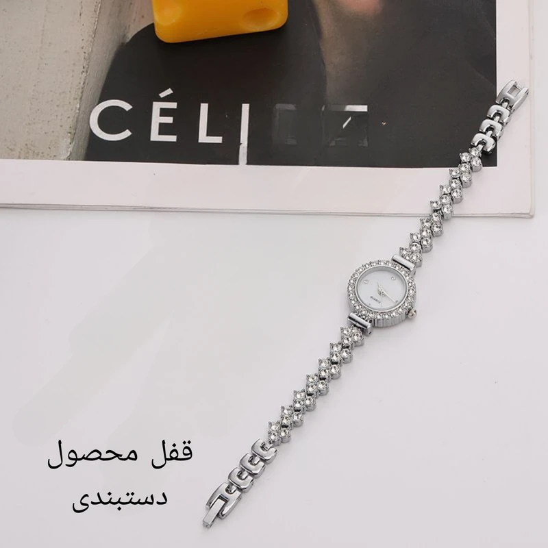 ساعت مچی عقربه ای زنانه مدل دور نگین بند نگین دار شکوفه - Image 3