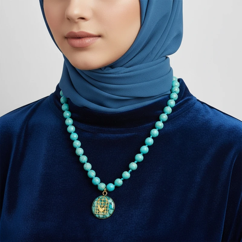 ست دستبند و گردنبند دست ساز زنانه آلتین هنر مدل سنگ و روکش طلا مرغ آمین - Image 10
