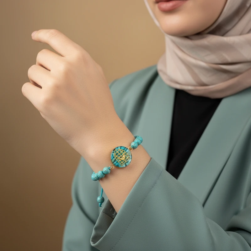 ست دستبند و گردنبند دست ساز زنانه آلتین هنر مدل سنگ و روکش طلا مرغ آمین - Image 11