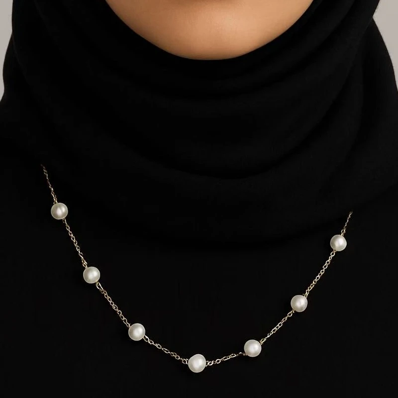 گردنبند زنانه مدل زنجیر و مروارید باروک - Image 2