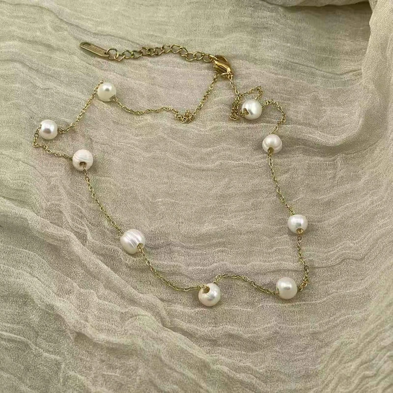 گردنبند زنانه مدل زنجیر و مروارید باروک - Image 7