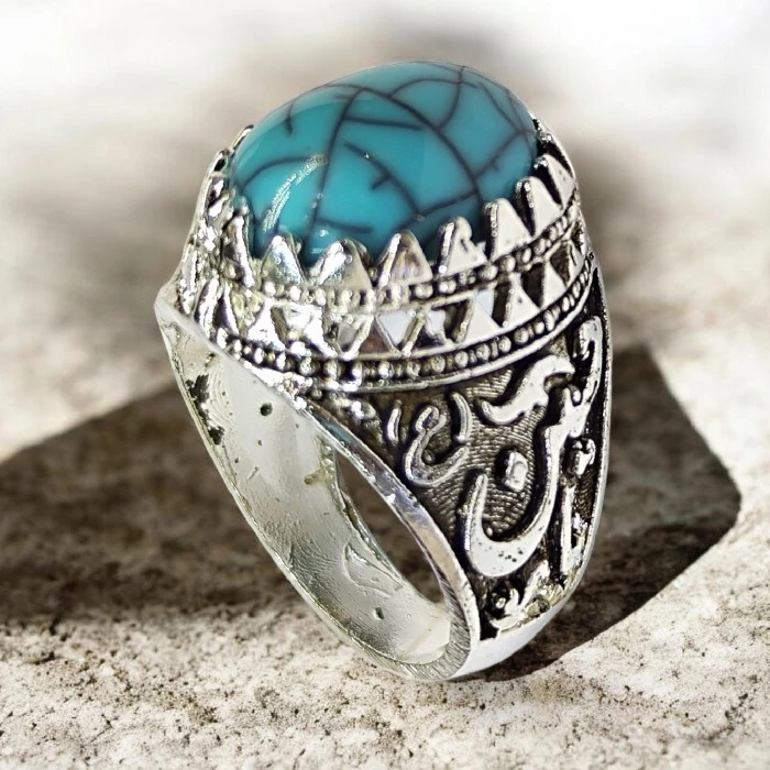 انگشتر مردانه مدل سنگ فیروزه کد 63500 - Image 8